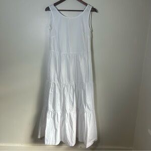 Heroes & General Store White Tiered Maxi‎ Dress XS Cotton Ruffle Lace Up Neck